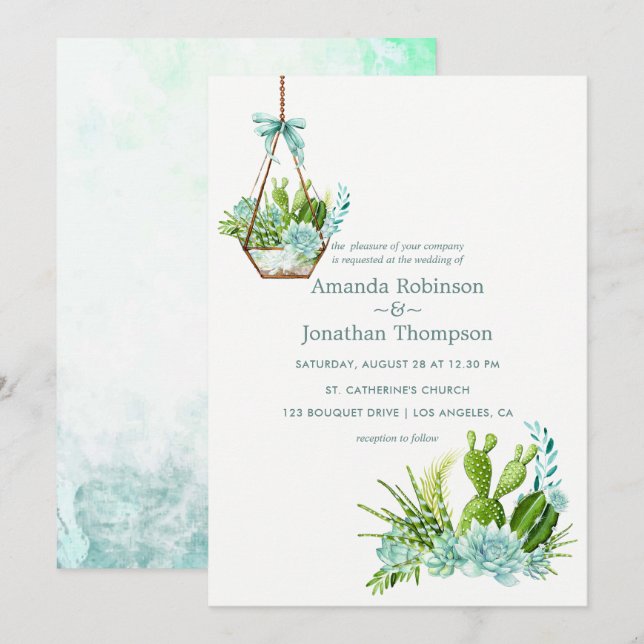 Invitación Boda de Sucultores de Terrario de Vidrio de Agua (Anverso / Reverso)
