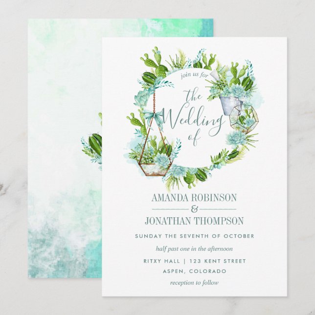 Invitación Boda de Sucultores de Terrario de Vidrio de Agua (Anverso / Reverso)