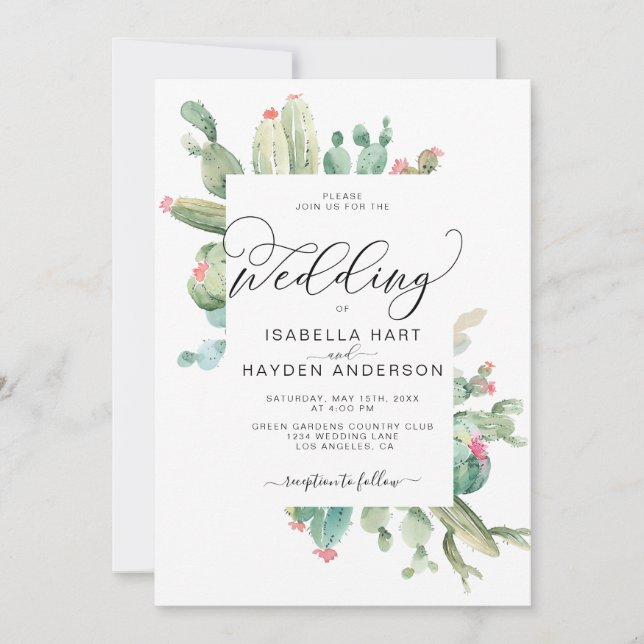 Invitación Boda de Sucultores del Desierto Cactus Boho Cacti (Anverso)
