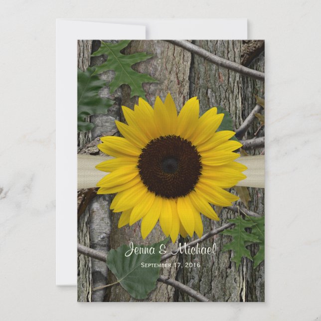 Invitación Boda de Sunflower Woodland Camo (Anverso)