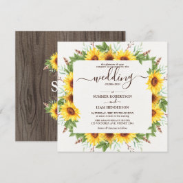 Invitación Boda de Sunflowers Rustic Watercolor