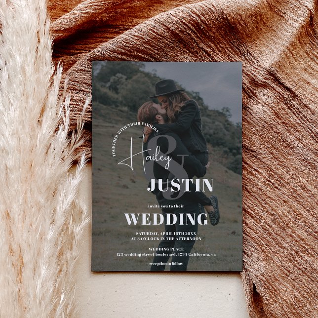 Invitación boda de superposición de foto en blanco minimalist (Subido por el creador)