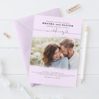 Boda de superposición de foto púrpura con guión co