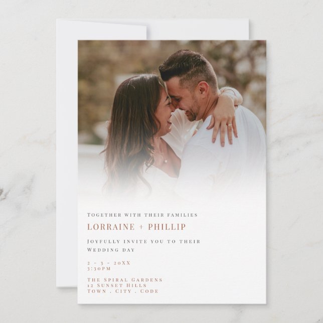 Invitación Boda de superposición de fotografía de degradado e (Anverso)