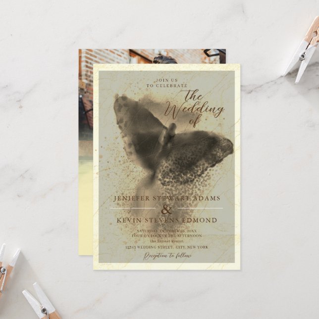 Invitación Boda de superposición de fotografía de mariposa do (Anverso/Reverso In Situ)