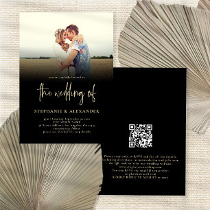 Invitación Boda de superposición de fotografía negra de códig
