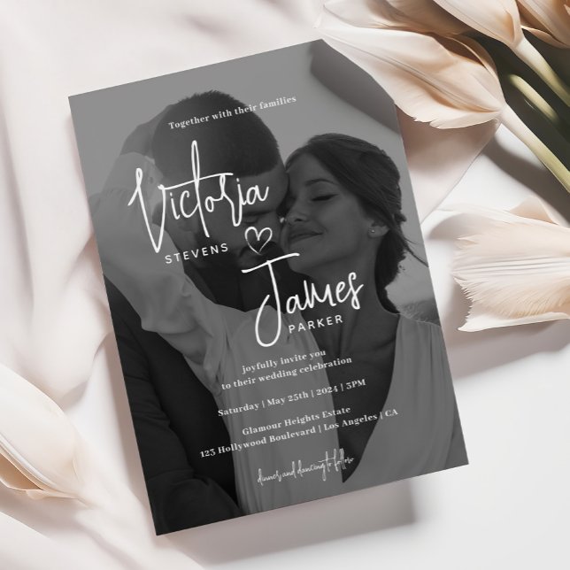 Invitación Boda de superposición de fotografías modernas en b (Subido por el creador)