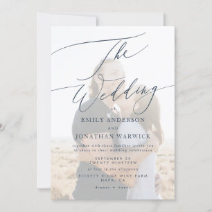 Invitación Boda de superposición de fotos en blanco y azul de