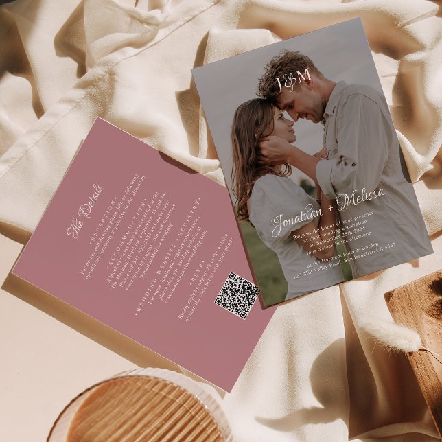 Invitación Boda de superposición de monograma Rosa de código  (Subido por el creador)