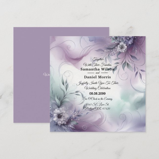 Invitación Boda de susurros por niebla de lavanda y acuarela (Anverso / Reverso)