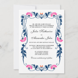 Invitación Boda de Swift Floral Marina Blue & Fuchsia