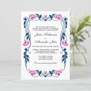 Invitación Boda de Swift Floral Marina Blue & Fuchsia