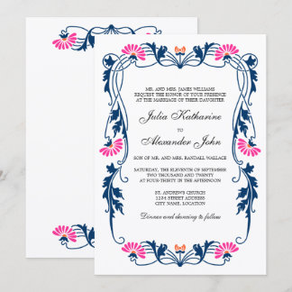 Invitación Boda de Swift Floral Marina Blue & Fuchsia