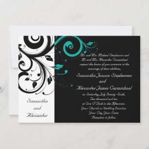 Invitación Boda de Swirl Aqua Negro Tradicional