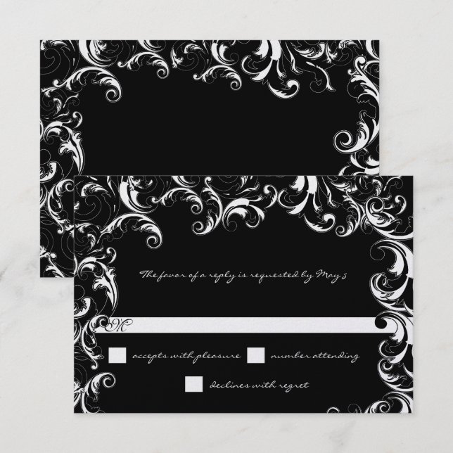 Invitación Boda de Swirl Black & White Fancy (Anverso / Reverso)