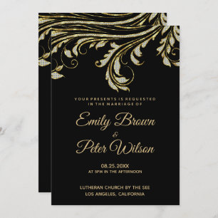 Invitación Boda De Swirl De Los Diamantes De Plata Y Oro