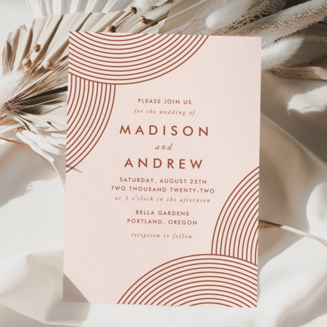 Invitación Boda de Swirl Geométrico de Rubor y Terracotta (Subido por el creador)