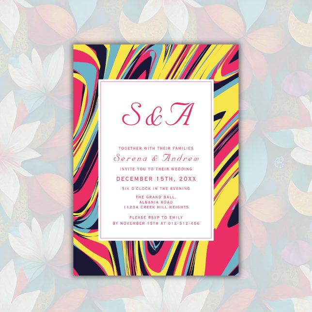 Invitación Boda de Swirl Resumen Artsy Pink Moderno (Subido por el creador)