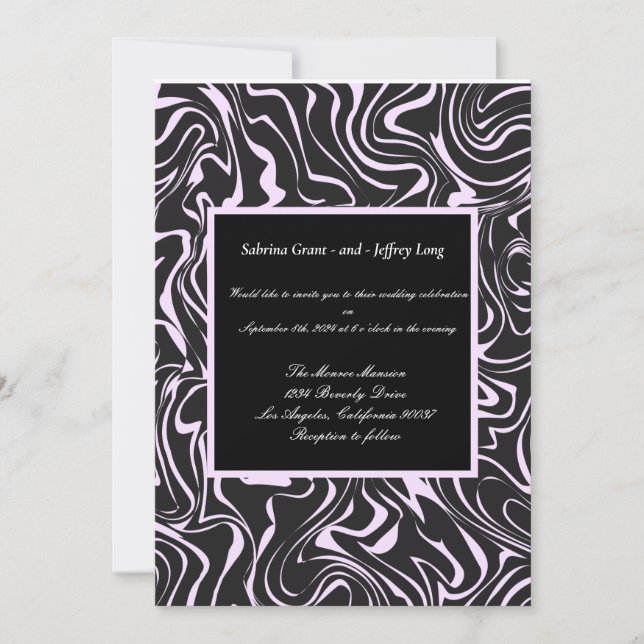 Invitación Boda de Swirl Rosado y Negro (Anverso)