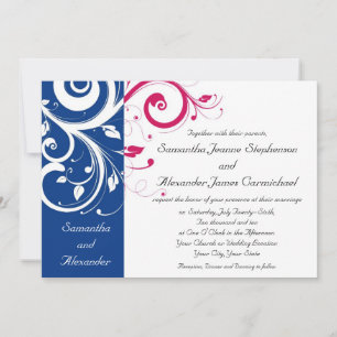 Invitación Boda de Swirl Royal Blue/Fuchsia