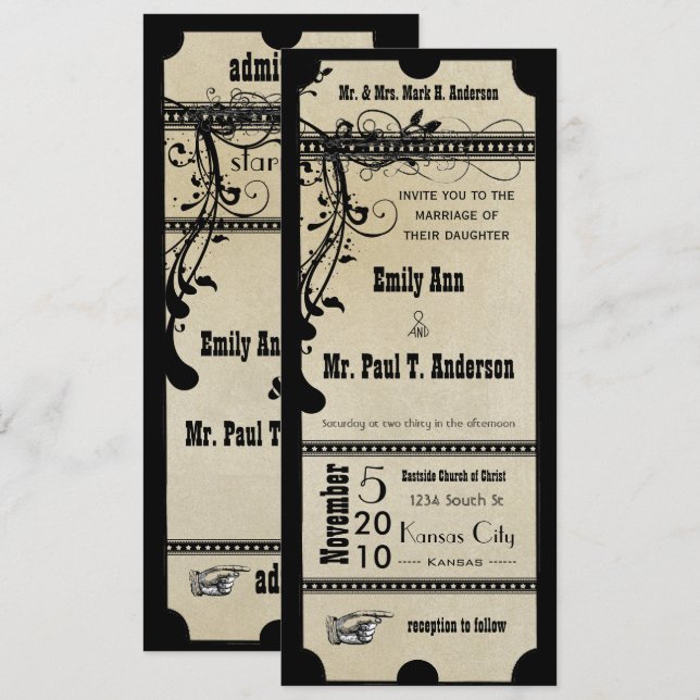 Invitación Boda de Swirls Black Funky Textured (Anverso / Reverso)