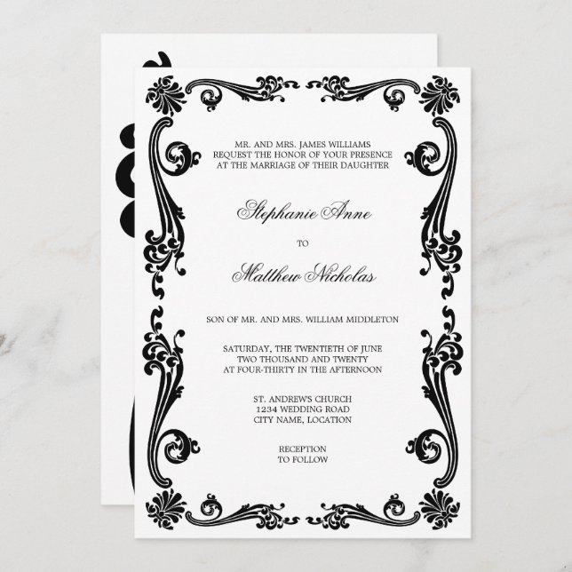 Invitación Boda de Swirls Cosmopolitan Flourish (Anverso / Reverso)
