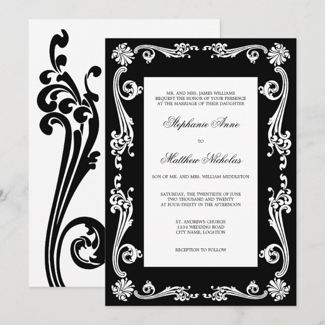 Invitación Boda de Swirls Cosmopolitan Flourish (Anverso / Reverso)