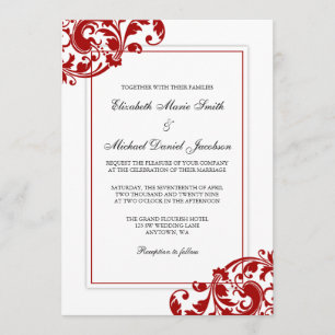 Invitación Boda de Swirls en rojo y blanco