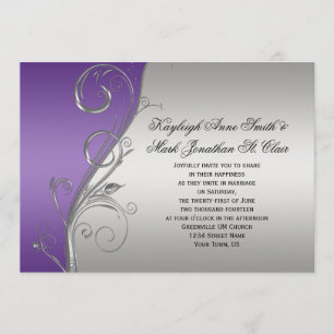 Invitación Boda de Swirls Floral Purple Silver