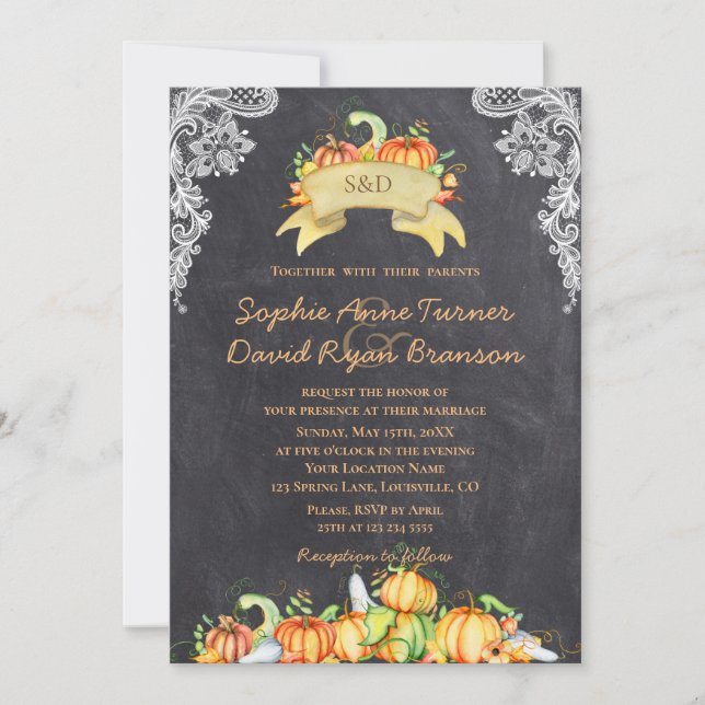 Invitación Boda de tablero de calabazas de encaje rústico oto (Anverso)