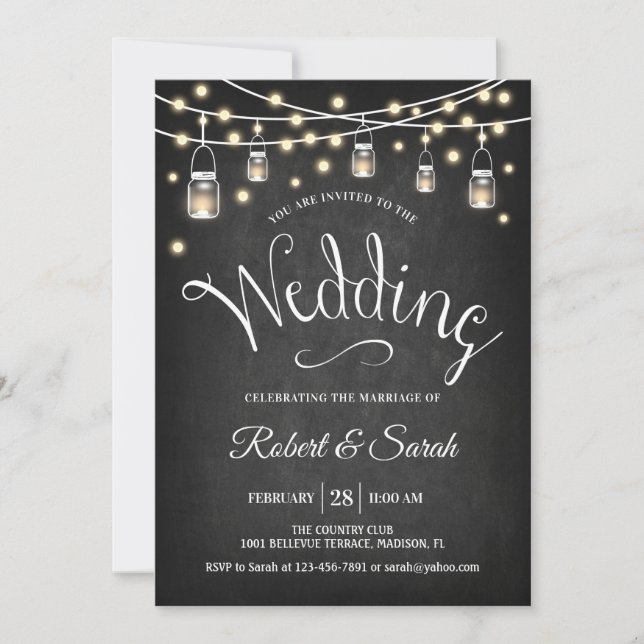 Invitación Boda de tablero y luces (Anverso)