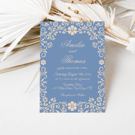 Invitación Boda de Talavera Mexicana Azul Polvoriento 