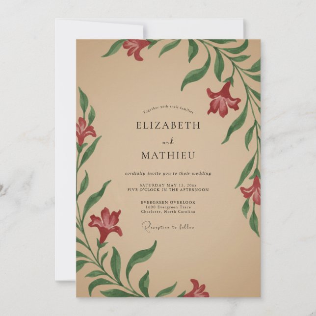 Invitación Boda de Tan de Lirio Carmesí (Anverso)