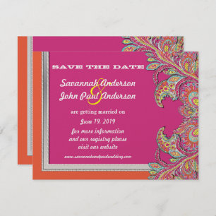 Invitación Boda de Tangerina Plata y Fuchsia Salven la fecha