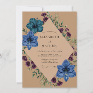 Invitación Boda de Tanino de Hibisco de Cobalto y Eucalipto