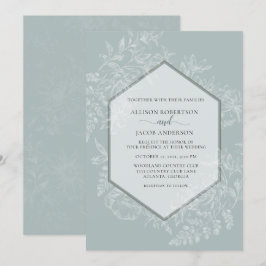 Invitación Boda de tapiz floral geométrico suave verde