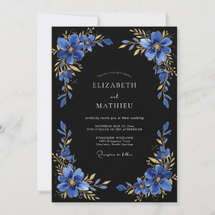 Invitación Boda de Tarde Azul Real Dorado