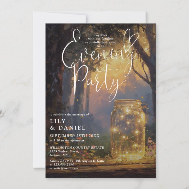 Invitación Boda de Tarde de Frasco de Mason de Bosque Boho  (Anverso)