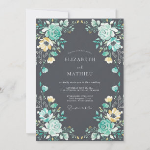 Invitación Boda de Tarde de Gris Carbón Suntuoso