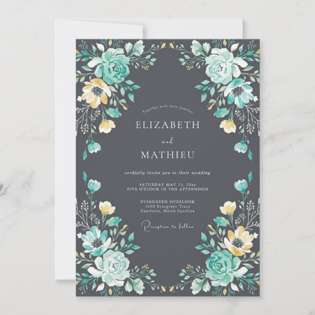 Invitación Boda de Tarde de Gris Carbón Suntuoso (Anverso)