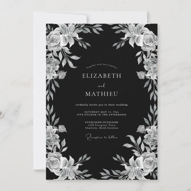 Invitación Boda de Tarde Ornata Negra (Anverso)