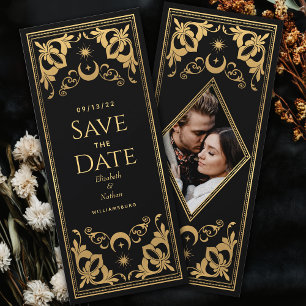 Invitación Boda de Tarot Celeste de oro Foto Guardar la fecha