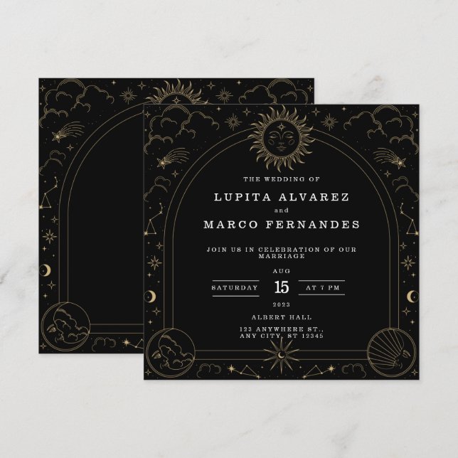 Invitación Boda de Tarot Gold Elegant (Anverso / Reverso)