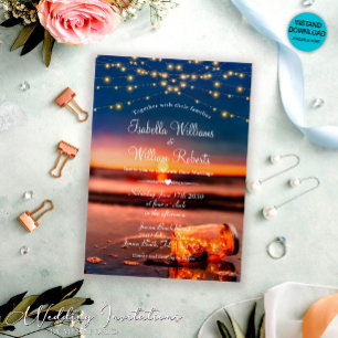 Invitación Boda de tarro de albañil de puesta de sol de veran