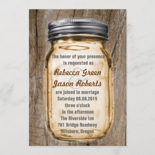 Invitación boda de tarro de albañil rústico de grano de mader