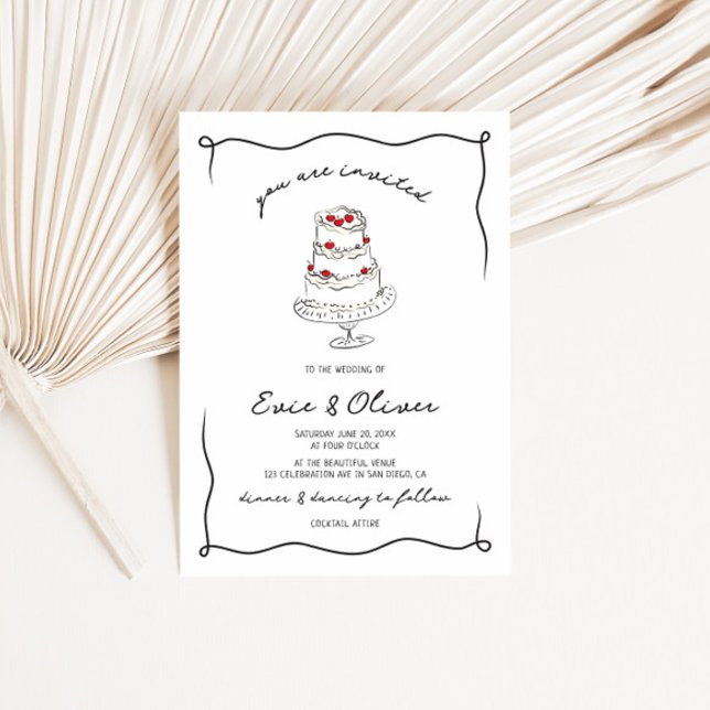 Invitación Boda de tarta de cerezo de mano extravagante y cap (Subido por el creador)
