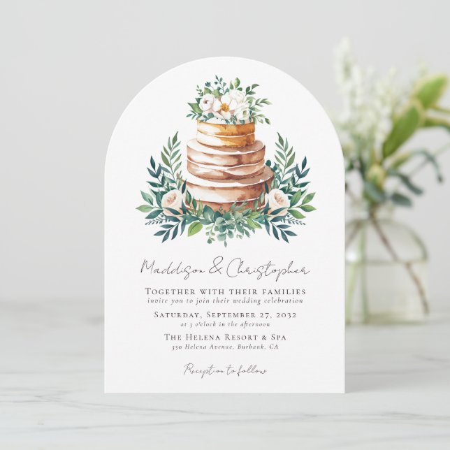 Invitación Boda de tarta de Eucalyptus floral (Anverso de pie)