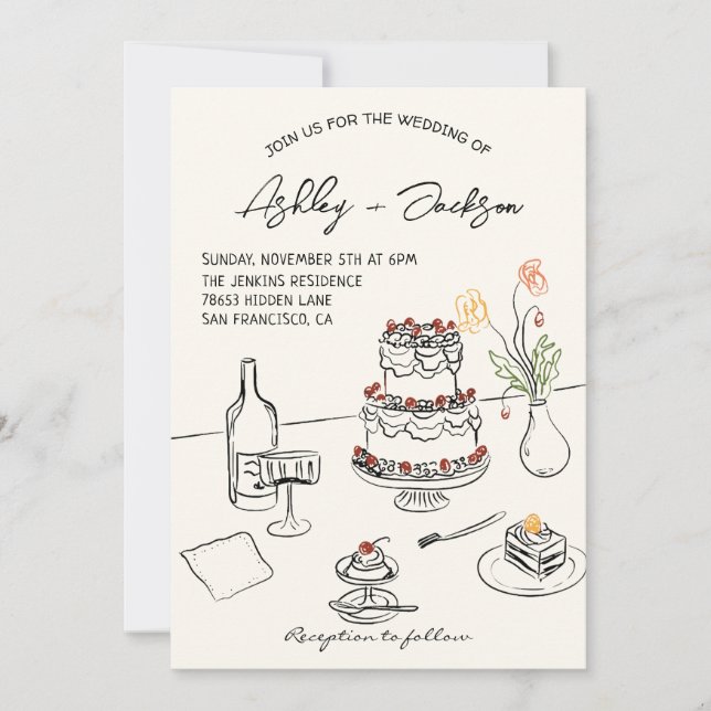 Invitación Boda de tarta de mano extravagante y caprichosa (Anverso)