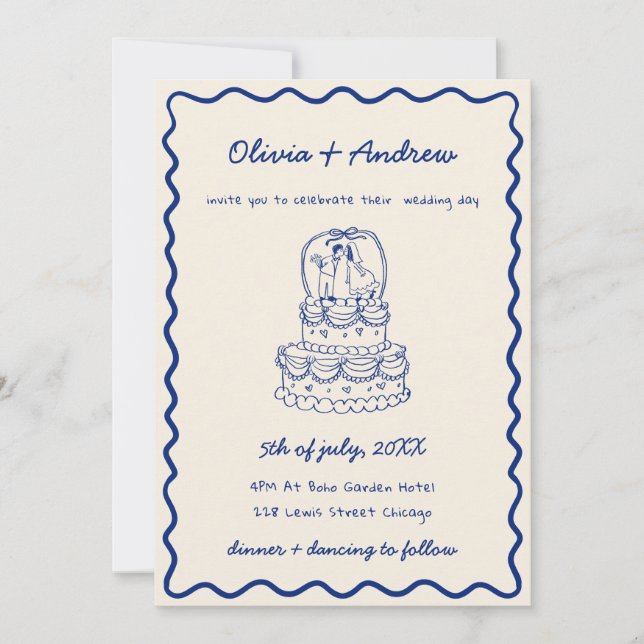 Invitación Boda de tarta fotográfica captada por una mano cap (Anverso)