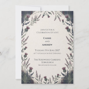 Invitación Boda de Tartán Cardo Verde Púrpura